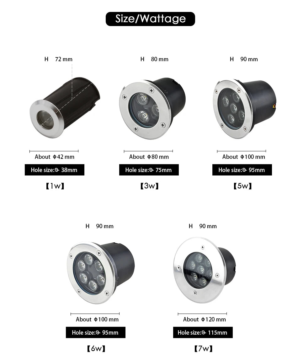 IP68 LED Underground Lamp 6W 9W 12W 15W 18W Recessed Stairs Flood Light Ground Spotlight Waterproof Outdoor Garden 220V 12V 24V
