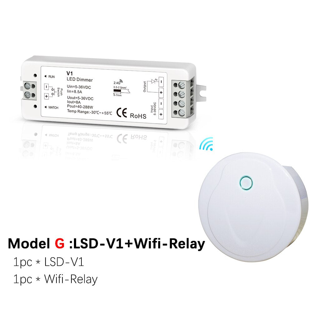 LED Dimmer Switch PWM Wireless RF 2.4G 4-Zone Touch Remote Smart Home Wifi Relay DC12V 24V Controller for Single Color LED Strip
