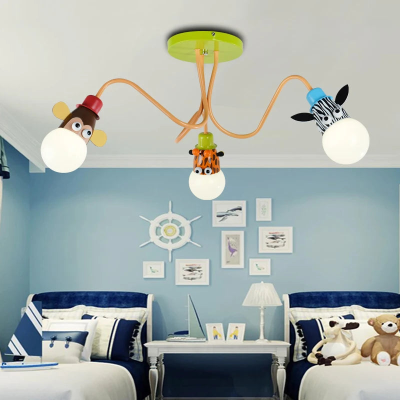 Novelty Led White Bulb Ceiling Lights Cartoon Animal Monkey Zebra Giraffe Children Kids Bedroom Room Lamps Hang Pendent Light