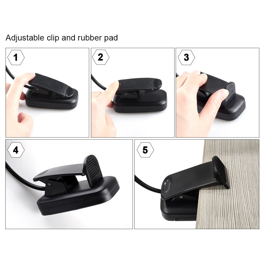 Adjustable LED Book Light With Goosenecks Clip 5 LEDs AAA Battery Powered Flexible Night Reading Desk Lamp Notebook Cool White