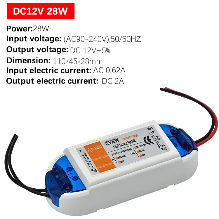 DC12V Power Supply Led Driver 18W / 28W / 48W / 72W / 100W Adapter Lighting Transformer Switch for LED Strip Ceiling Light