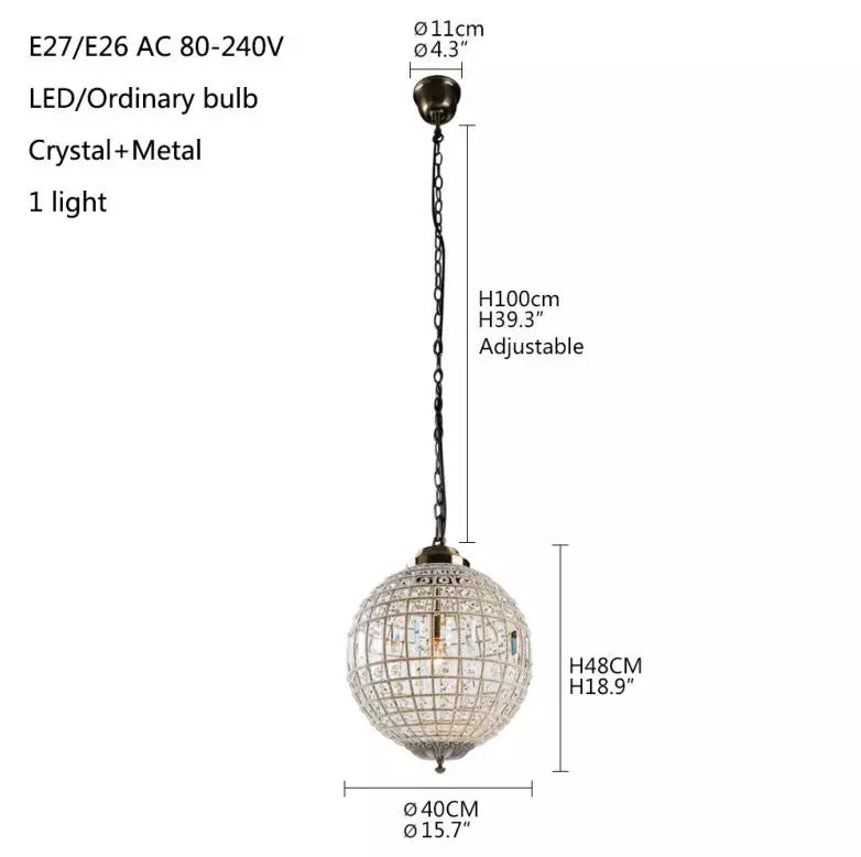 Retro Vintage Royal Empire Ball Chandelier Crystal Modern Pendant Lamp Lights E27 For Living Room Bedroom Bathroom Hotel