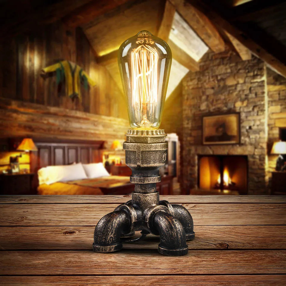 Vintage Industrial Water Pipe Fixture - Retro Metal Desk Light for Living Room Decor