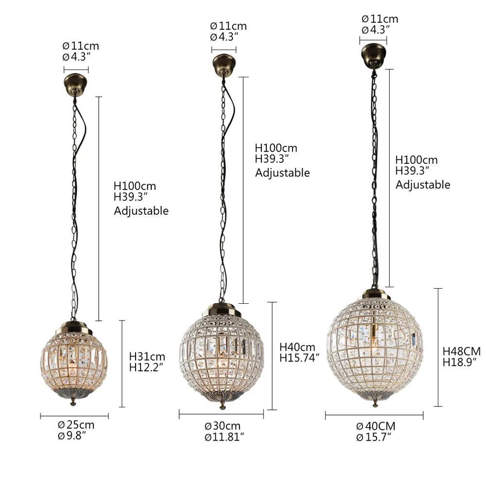 Retro Vintage Royal Empire Ball Chandelier Crystal Modern Pendant Lamp Lights E27 For Living Room Bedroom Bathroom Hotel