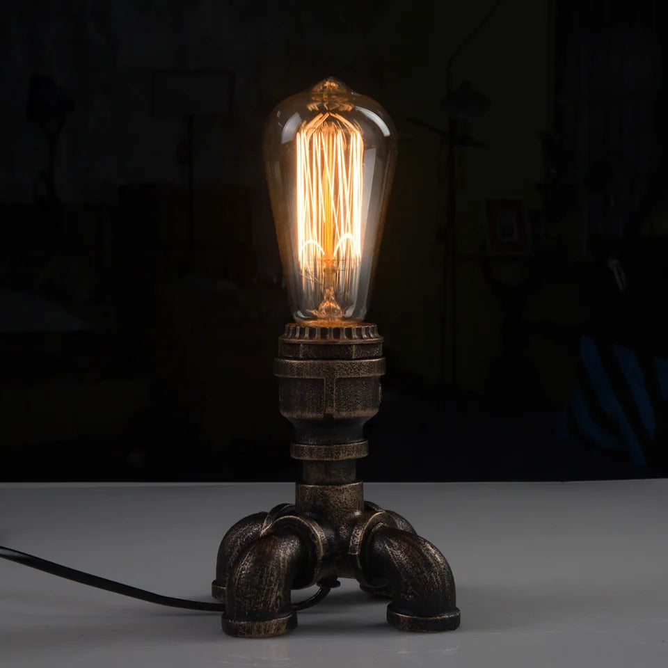 Vintage Industrial Water Pipe Fixture - Retro Metal Desk Light for Living Room Decor