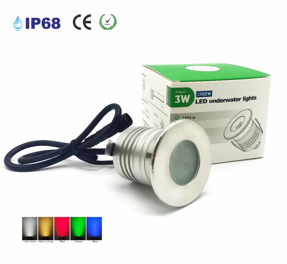 IP68 Waterproof LED Pool Light - 3W Underwater Spotlight for Ponds & Fountains