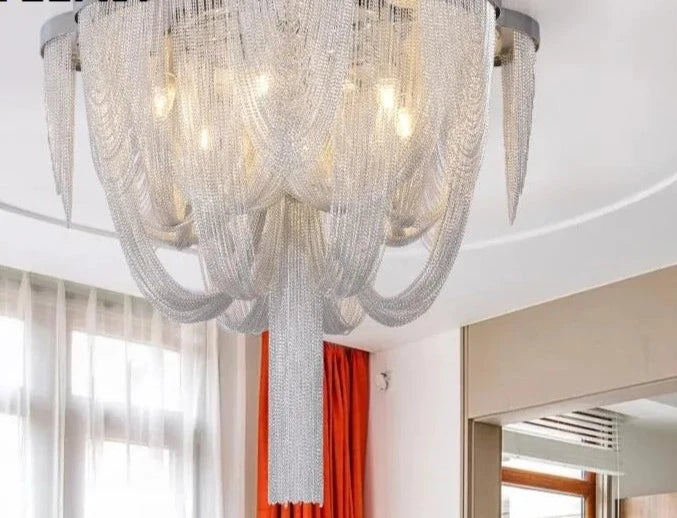 Modern light luxury tassel art personality creative meal dining room living room round led ceiling light