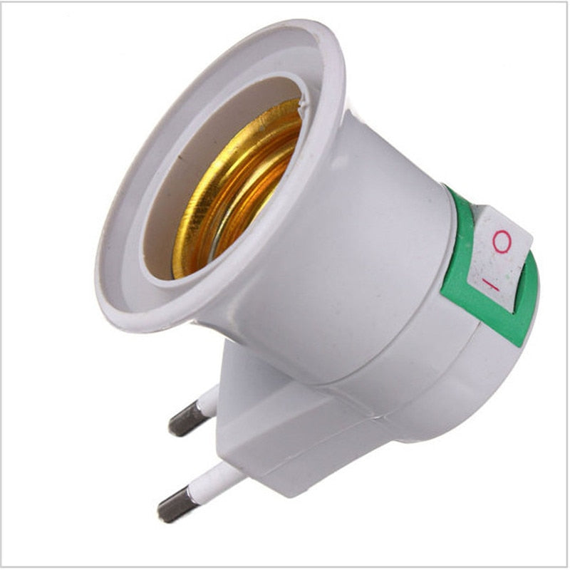 Hot Sell Practical White E27 LED Light Socket To EU Plug Holder Adapter Converter ON/OFF For Bulb Lamp