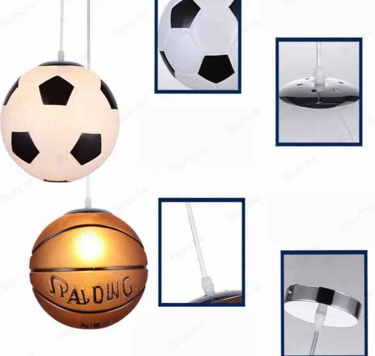 Basketball Football Glass Pendant Lights Modern Led Sport Hanging Lamp for Children&#39;s Room Kids Bedroom Home Loft Decors Luminaie