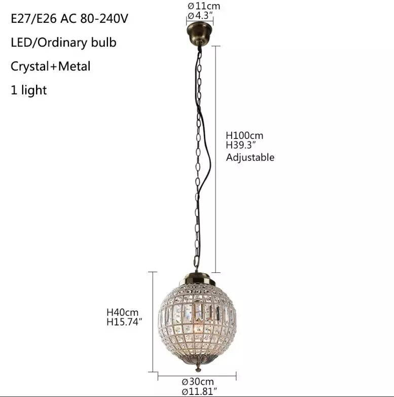 Retro Vintage Royal Empire Ball Chandelier Crystal Modern Pendant Lamp Lights E27 For Living Room Bedroom Bathroom Hotel