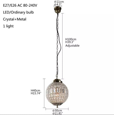Retro Vintage Royal Empire Ball Chandelier Crystal Modern Pendant Lamp Lights E27 For Living Room Bedroom Bathroom Hotel