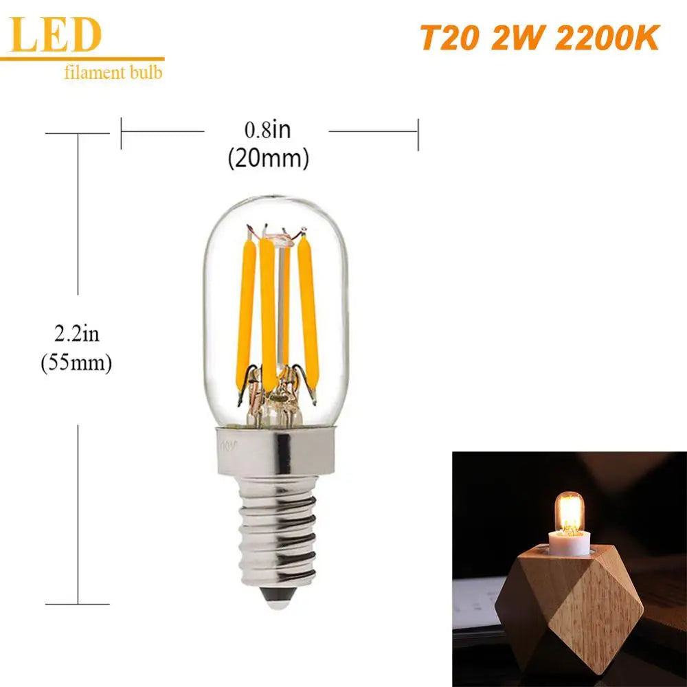 T20 Tubular LED Filament Bulbs - Dimmable E12 E14 Vintage Light Bulbs