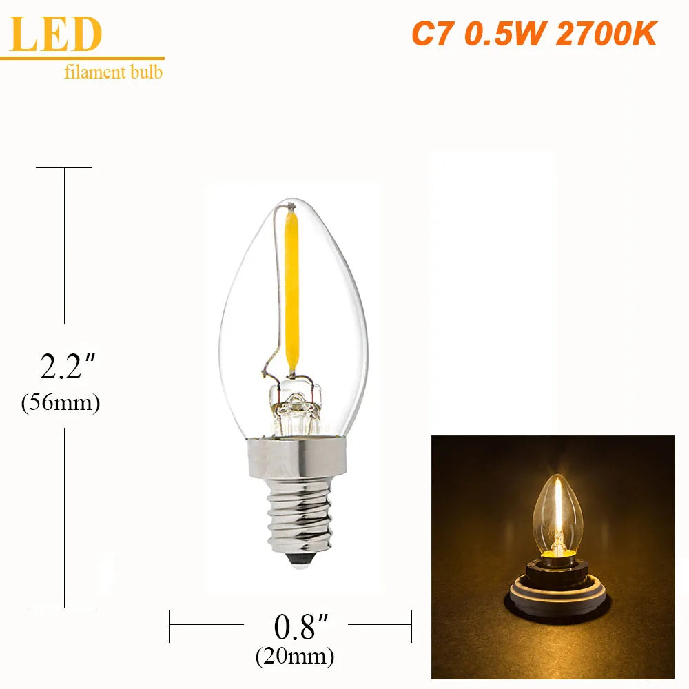 T20 Tubular LED Filament Bulbs - Dimmable E12 E14 Vintage Light Bulbs