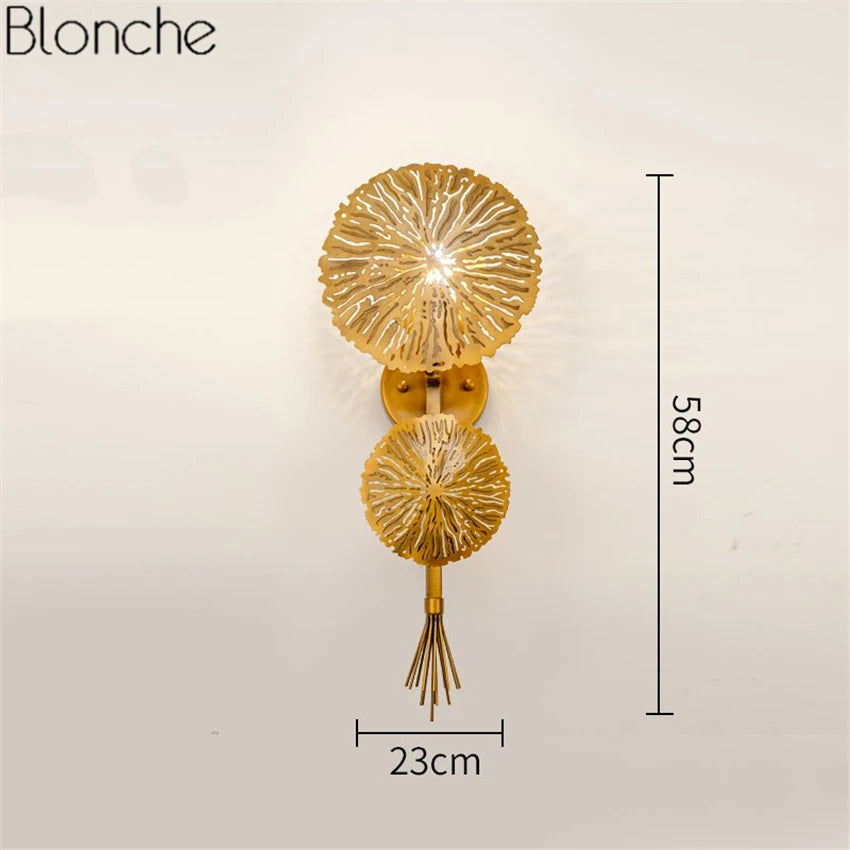 Nordic Gold Lotus Leaf Wall Lamp Led Mirror Wall Sconce Light for Bedroom Kitchen Stair Home Fixtures Industrial Decor Luminaire