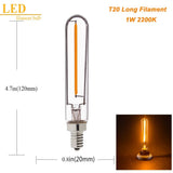 T20 Tubular LED Filament Bulbs - Dimmable E12 E14 Vintage Light Bulbs