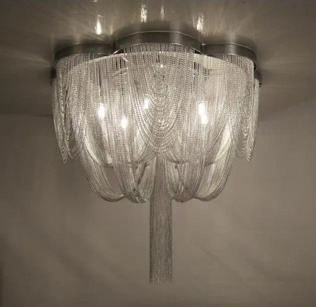 Modern light luxury tassel art personality creative meal dining room living room round led ceiling light