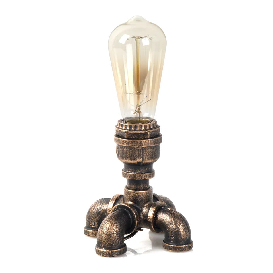 Vintage Industrial Water Pipe Fixture - Retro Metal Desk Light for Living Room Decor