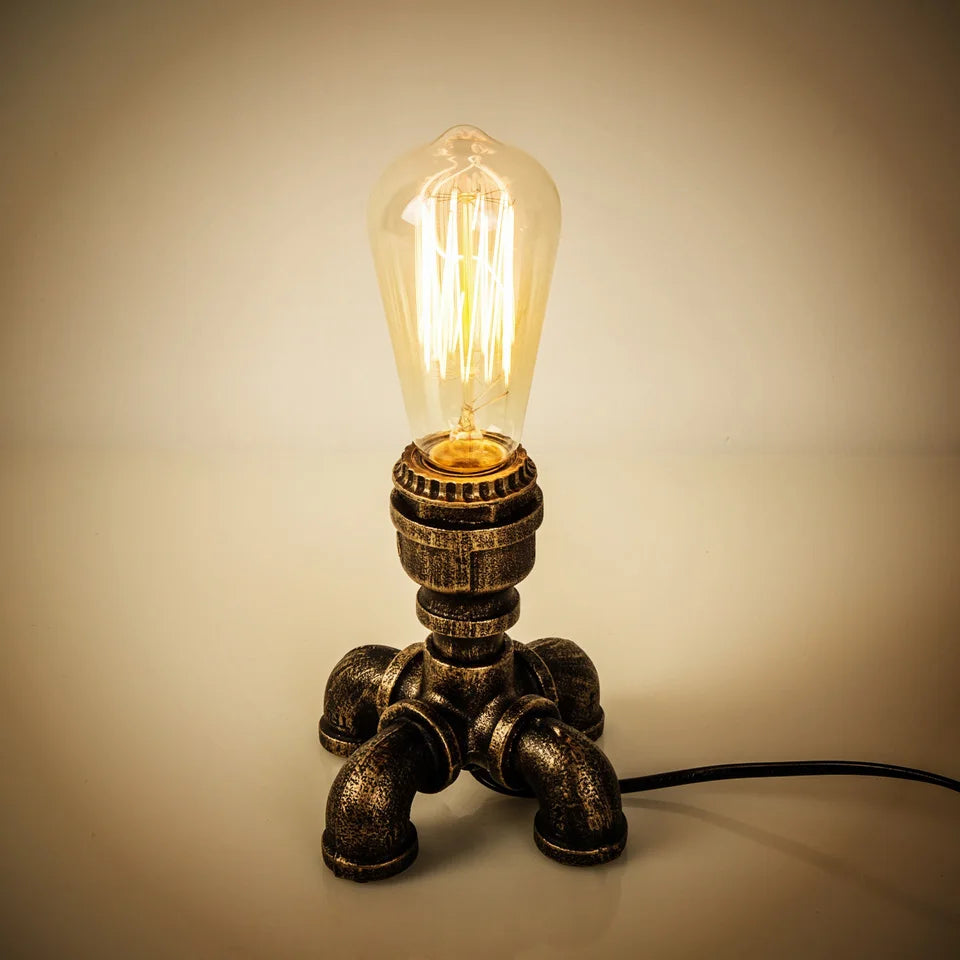 Vintage Industrial Water Pipe Fixture - Retro Metal Desk Light for Living Room Decor