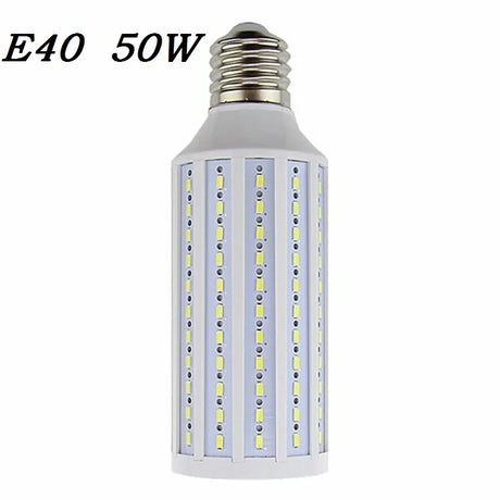 LED corn bulb with E40 base and 50W rating on a white background