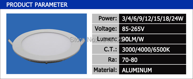 Ultra thin design 3W/6W/9W/12W/15W/18W/24W LED ceiling recessed grid downlight/ slim round panel light / LED light