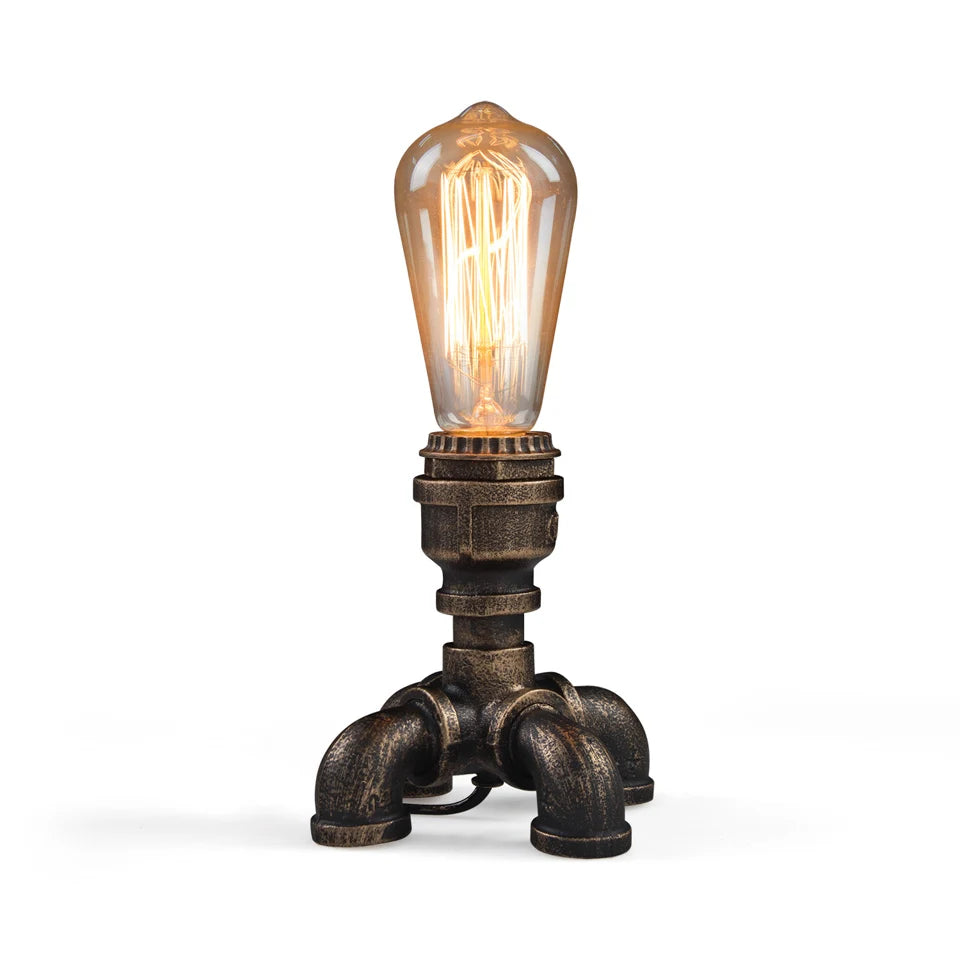 Vintage Industrial Water Pipe Fixture - Retro Metal Desk Light for Living Room Decor