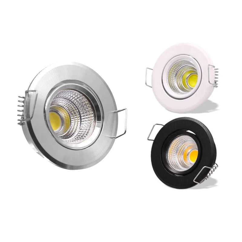 Dimmable 3W Small Led Downlights Recessed Mini Adjustable Cob Cabinet Spot Lights white Black Silver Hole Size 40-45mm