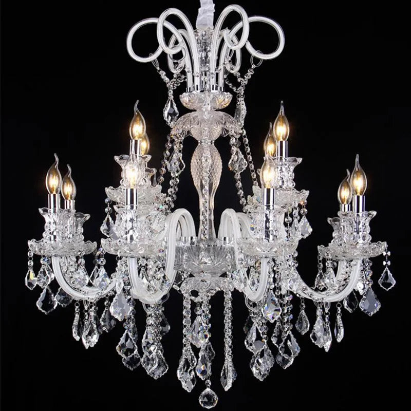 Modern Crystal Hanging Chandelier Lighting For Living Room Hotel Hall K9 Luxury grade crystal white Arm Transparent Body Villa
