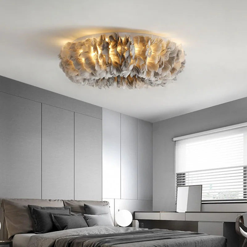 Modern LED Ceiling Light Nordic New Feather Bedroom Living Room Hallway Simple Warm Romantic Children Kid Fixture Decor Lamp