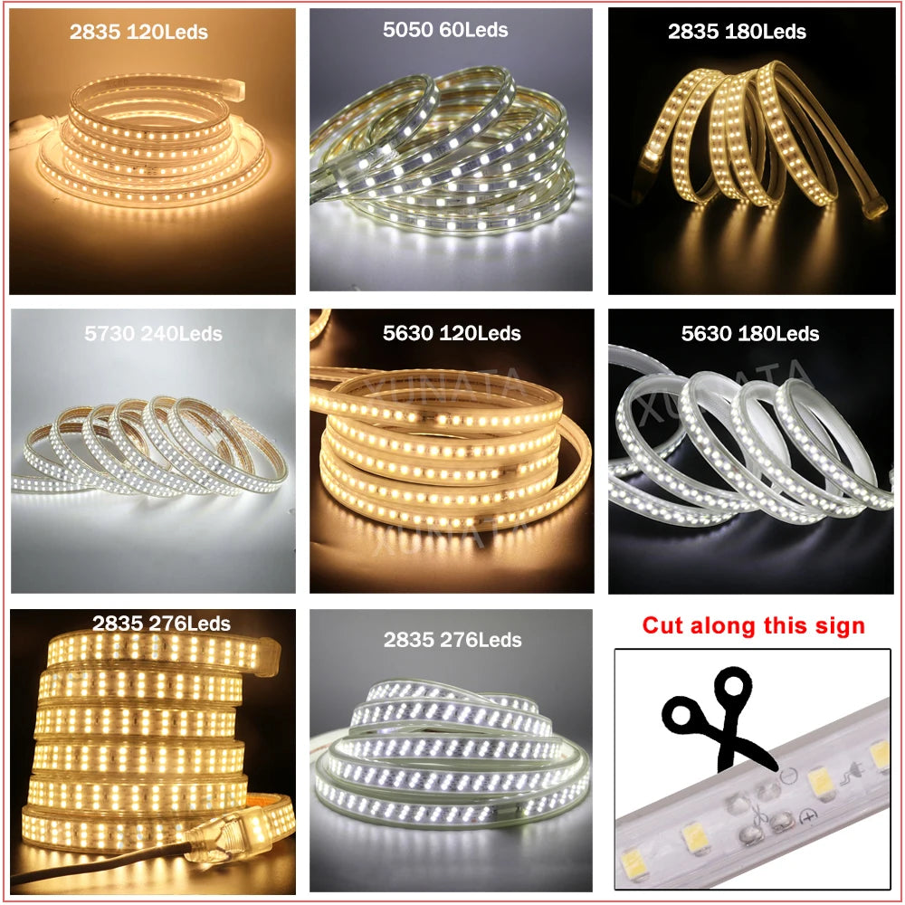 240Leds/m LED Strip SMD 5730 2835 5050 5630  220V 240V Waterproof LED Tape Rope Light RGB Warm White Home Decoration Lighting