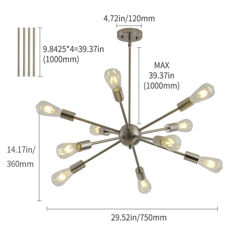 Gold Sputnik lamps Nordic Chandelier Mid century modern lighting home decors light fixtures hall dining room lights Nickel Black