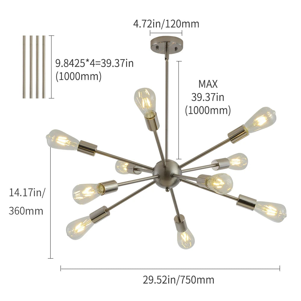 Gold Sputnik lamps Nordic Chandelier Mid century modern lighting home decors light fixtures hall dining room lights Nickel Black