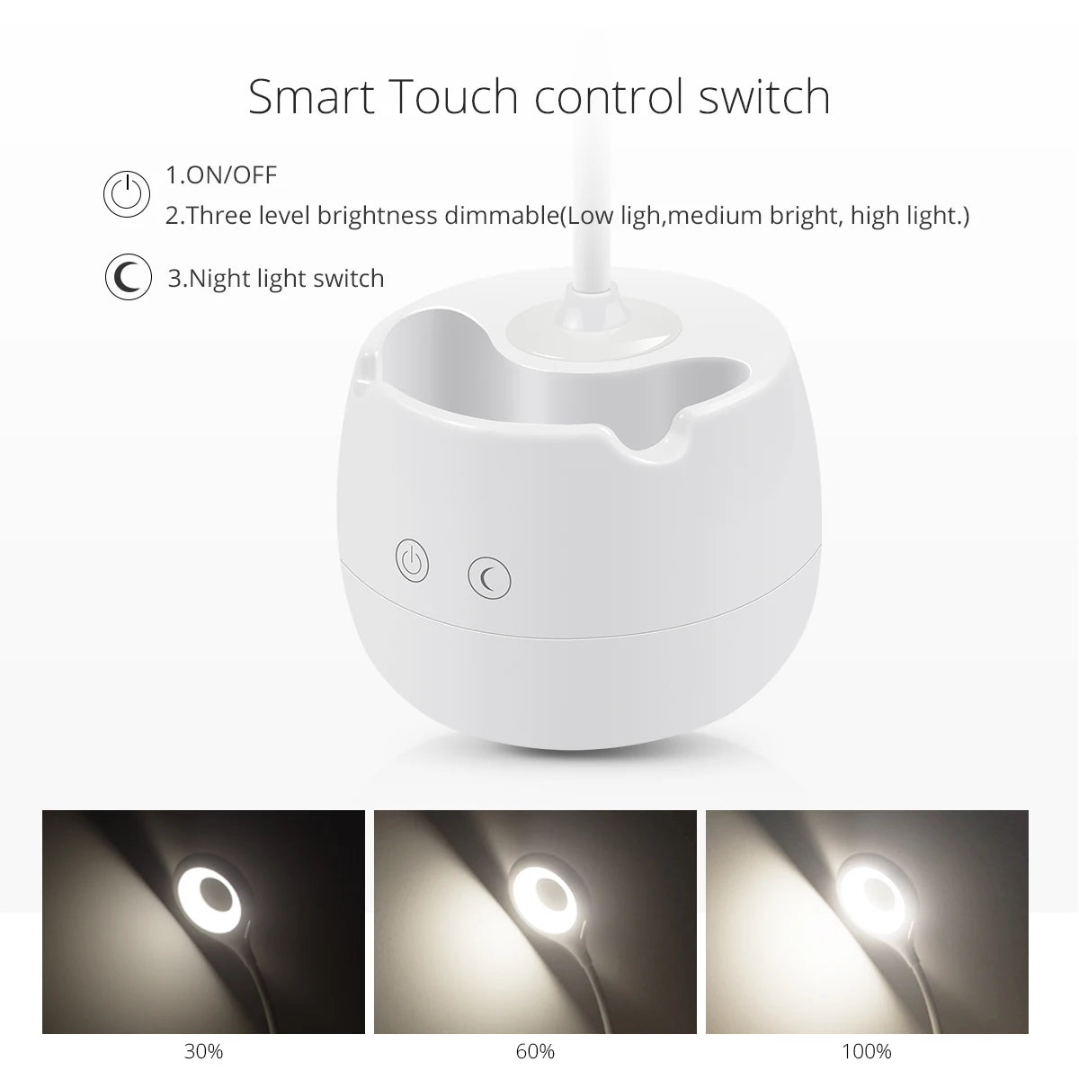 LED Reading Light Table Lamp Book Lights Power Bank Operated 5V LED USB Light Rechargeable Desk Lamp with Dimmer Pen Holder Clip