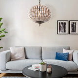 Loft vintage country ball nature wooden bead pendant lights E27 220V led hanging lamp for living room kitchen restaurant bedroom