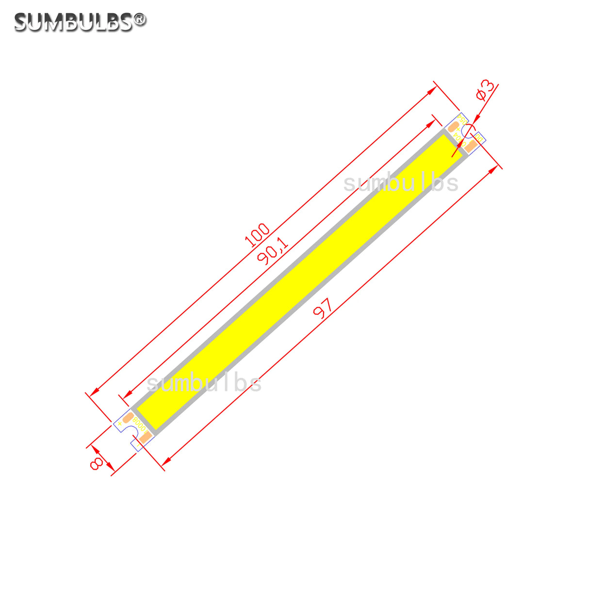 LED 5W DC 12V LED COB Bulb Strip Light Source Warm Pure White DIY 10CM 500LM 100x8MM Lamp
