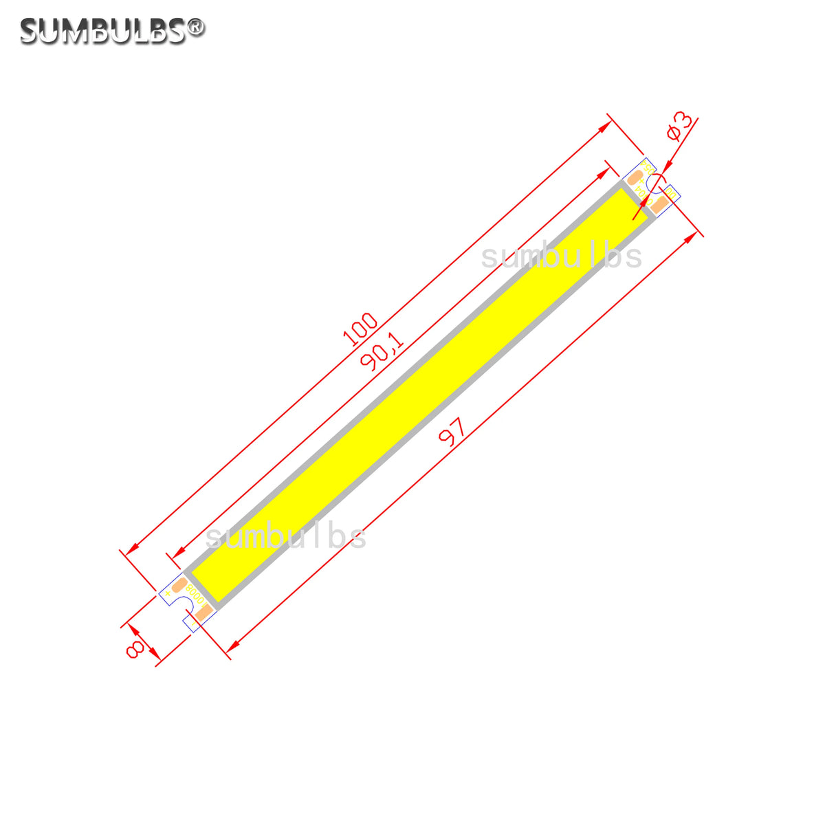 LED 5W DC 12V LED COB Bulb Strip Light Source Warm Pure White DIY 10CM 500LM 100x8MM Lamp