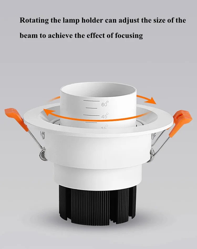 Style Zoom Beam Angle Adjustable 15-60 Degree Recessed Dimmable LED Downlight 10W 12W 15W 18W 20W 24W COB Ceiling Spot Light