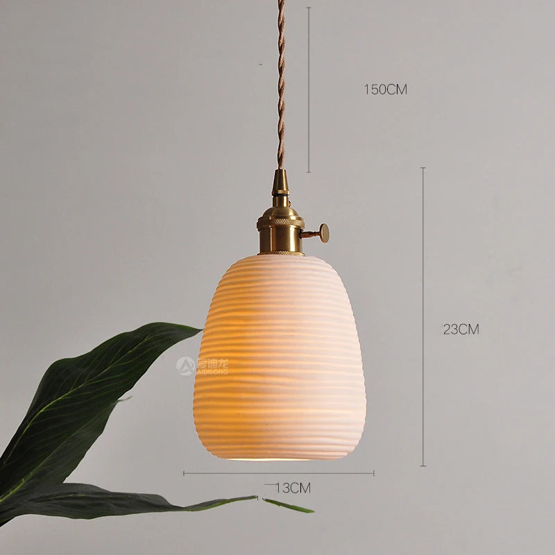 Nordic White Ceramic LED Pendant Lights Fixtures Knob Switch For Bedroom Dinning Living Room Modern Copper Hanging Lamp