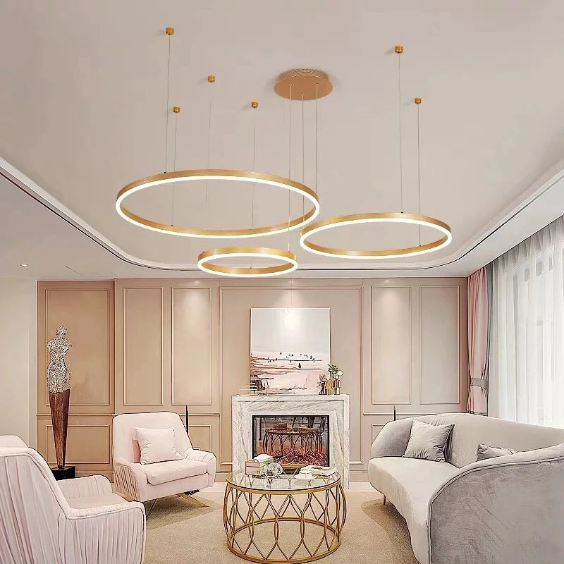 Modern Led Ceiling Chandelier home decor Brushed Rings  Mounted For Bedroom Living Room Hanging Lamp  Lustre Indoor Lighting