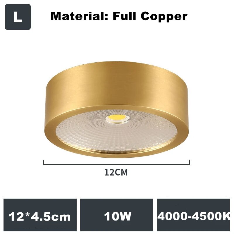 Full Copper 220V LED Ceiling Downlight Nordic Hallway Corridor Porch Surface Mounted Brass 6W 8W 10W Spot Light Fixture