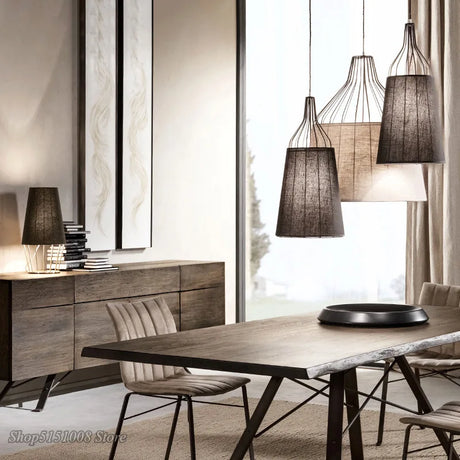 American fabric pendant lamps modern Simple pendants light Nordic living room bedroom creative personality LED  iron Hanging Lamps