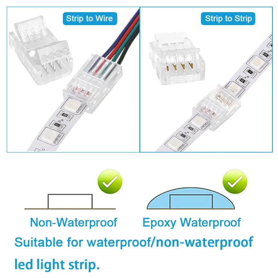 5PCS 2/3/4 Pin Solderless Connector 8mm 10mm For Led Strip Single Color/RGB/WS2811 Neon Light Quick Connectors Pins Accessories