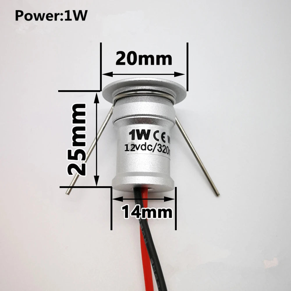 1W 12V Mini LED Downlight Dimmable Spotlight IP65 Stair Cabinet Light Black White Silver Shell Spot Light Ceiling Downlight
