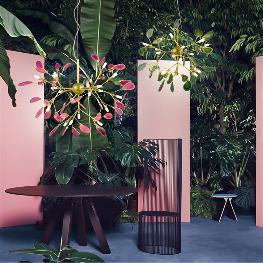 Nordic Romantic Firefly LED Chandelier Light Stylish Tree Branch/Round Metal Dining Room Restaurant Ceiling Spotlight Chandelier