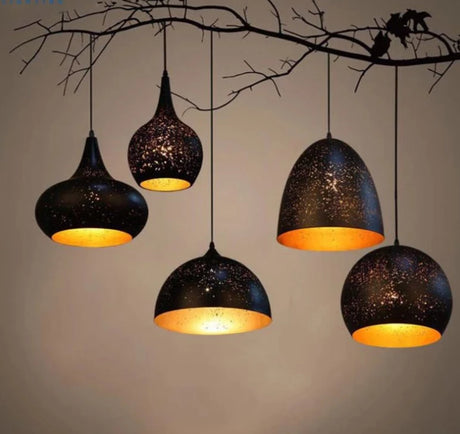 Vintage Pendant Lamp Black Iron Etching Lampshade Bar/Teahouse/Restaurant Indoor Lighting American Creative E27 Pendant Lights