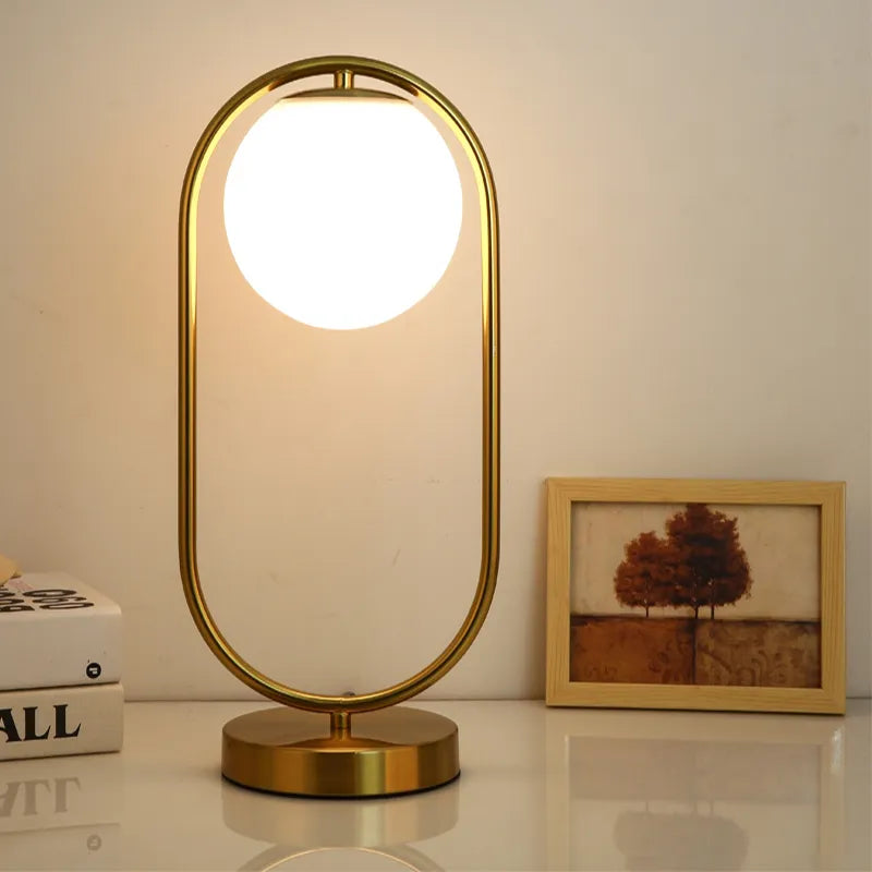 Modern LED Table Lamps Brass Galss Lights Bedside Reading Desk Lamp Fixture Bedroom Hotel Home Decor Round Ring Desk Lights