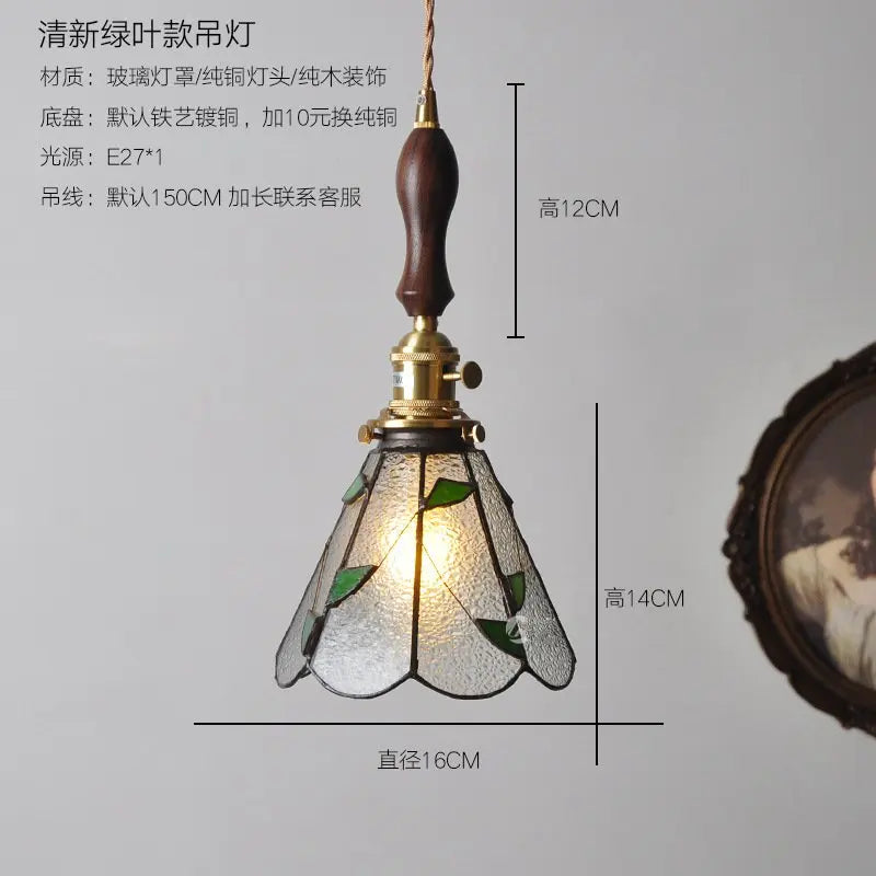 Retro Pastoral Pendant Lamp Stained Glass Hanging Lamp Nordic Bedside Bedroom Bar Restaurant Personalized Decorative Chandelier