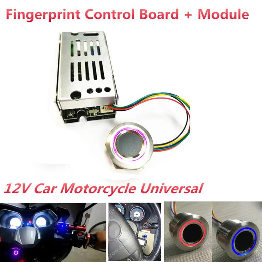 12V Fingerprint Control Board Fingerprint Module LED One Key Start For Car Door Motorcycle Lock Bike