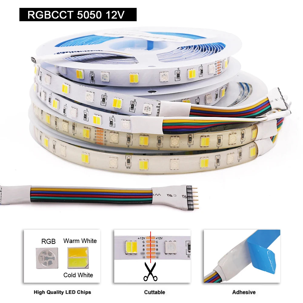 LED Strip 5050 RGB CCT RGBCCT RGB White Lights 12V 24V Waterproof 5M 300LED Blue Warm White LED Tape Lights Flexible