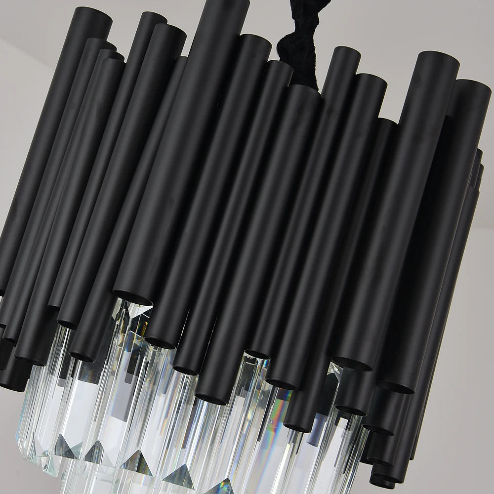 Dining room crystal chandelier modern black hanging light fixture luxury kitchen island led crystal lamp with dimmable
