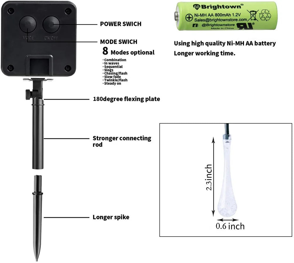 Solar Lamp LED Outdoor Water drops String Lights 6/5/2m 30/20/10 LEDs Fairy Holiday Christmas Party Garland Garden Waterproof